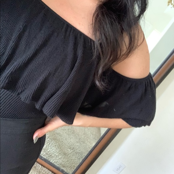 Rehab Black Ribbed Bodysuit Off The Should… - Picture 6 of 7